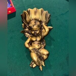 Antique Gold Angel/Cherish wall poket Sculpture resin